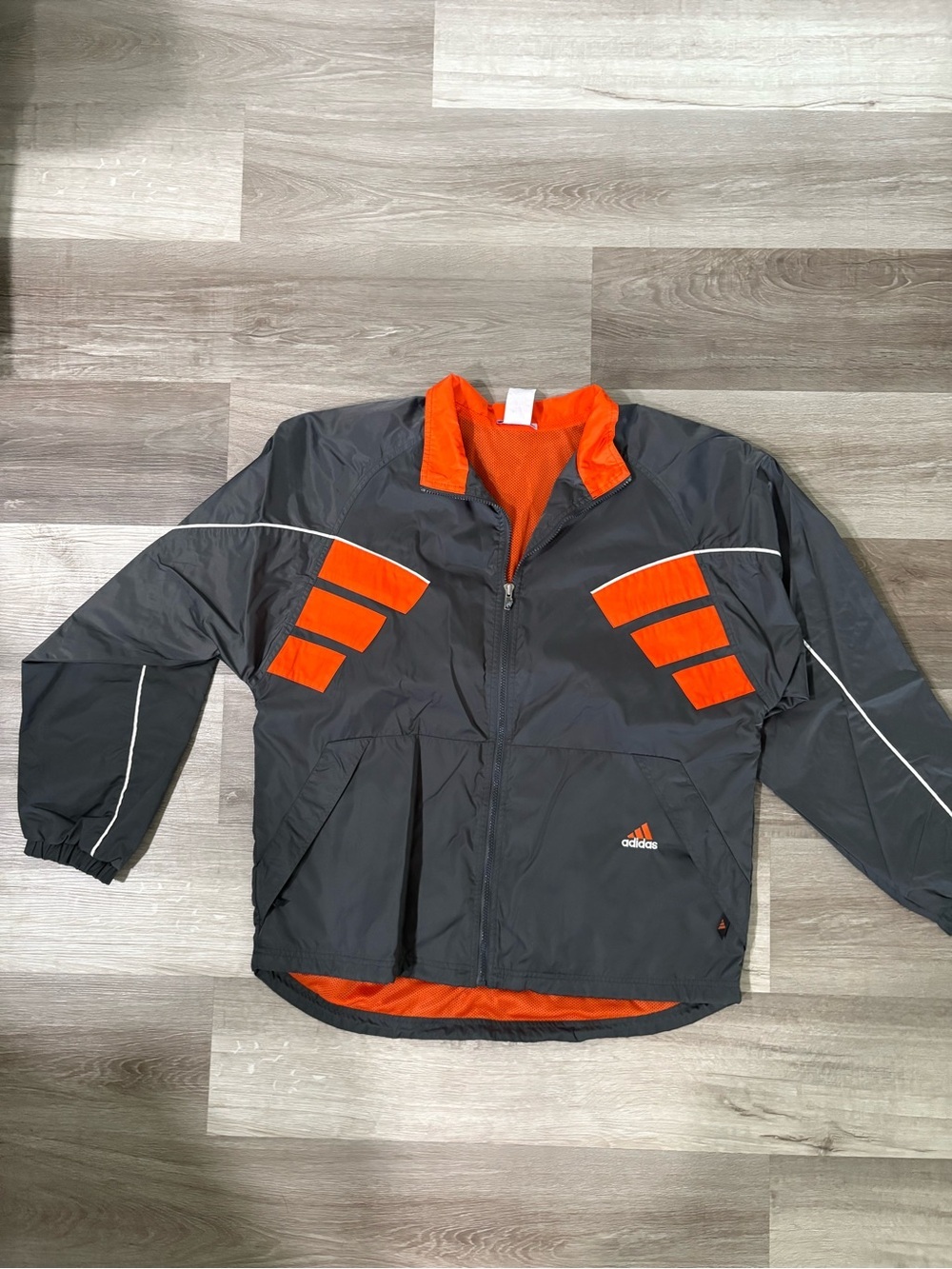 Vintage Adidas Gray and Orange Retro Track Jacket. Size XLarge
